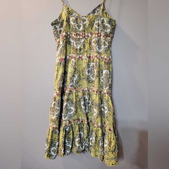 Mlle Gabrielle Bohemian Lightweight Spaghetti Strap Midi Tiered Dress | Size M - Picture 5 of 5